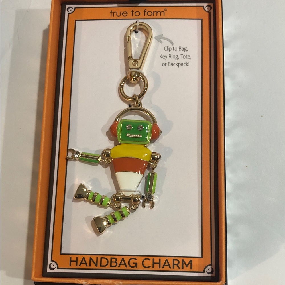 Green orange gold tone movable robot handbag purse charm key holder‎ new